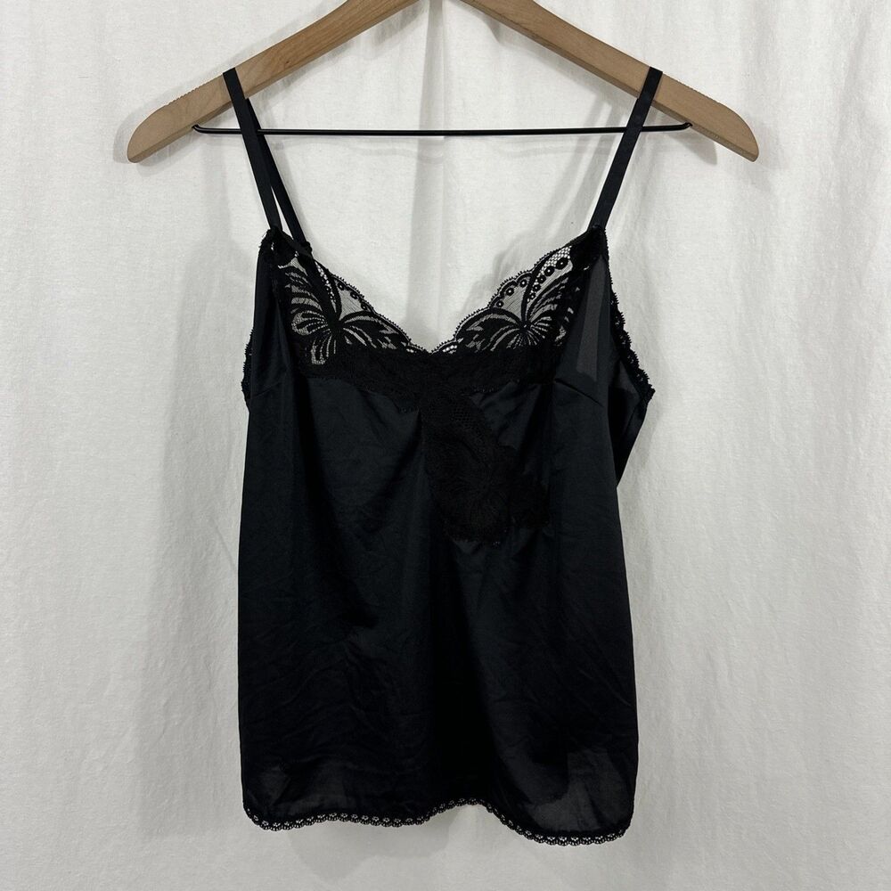 Wondermaid Vintage Black Butterfly Design Lace Non Cling Cami Tank Size 32 USA